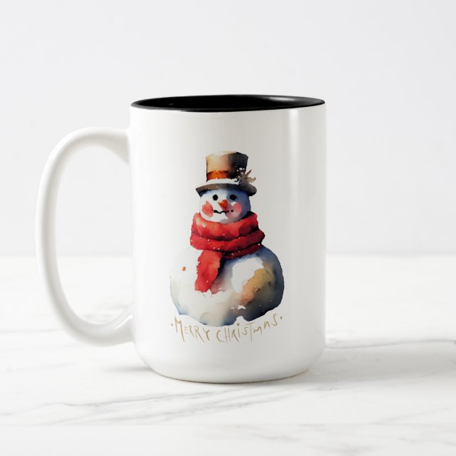Caneca De Café Em Dois Tons Watercolor Christmas Snowman (Esquerda)