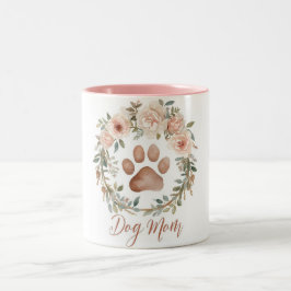 Caneca De Café Em Dois Tons Watercolor Floral Paw Print Dog Mom Personalized