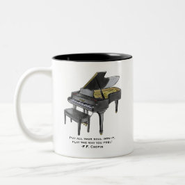 Caneca De Café Em Dois Tons Watercolor Grand Piano Illustration Chopin Quote
