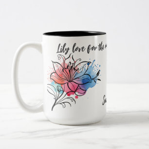 Caneca De Café Em Dois Tons Watercolor Lily Floral Mug para a mãe
