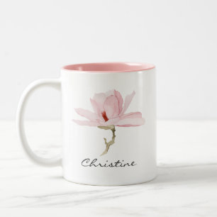 Caneca De Café Em Dois Tons Watercolor Magnolia Blossom com seu nome