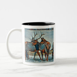 Caneca De Café Em Dois Tons Watercolor Montana Bull Elk