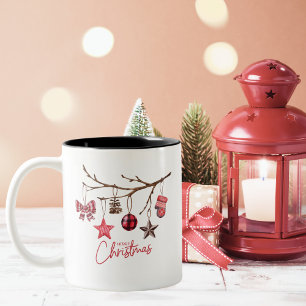 Caneca De Café Em Dois Tons Watercolor Rustic Felry Natal