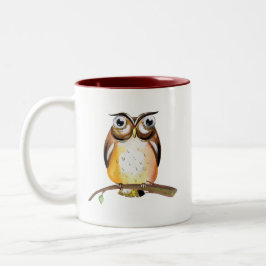 Caneca De Café Em Dois Tons Watercolor Wise Owl no Branch Collectible