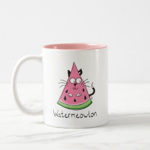 Caneca De Café Em Dois Tons Watermeowlon Watermelon Cat. Café Engraçado