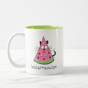 Caneca De Café Em Dois Tons Watermeowlon Watermelon Cat. Café Engraçado