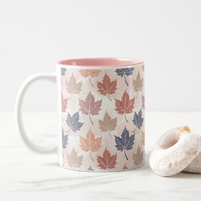 Caneca De Café Em Dois Tons Wavy Autumn Leaves (Com Donut)