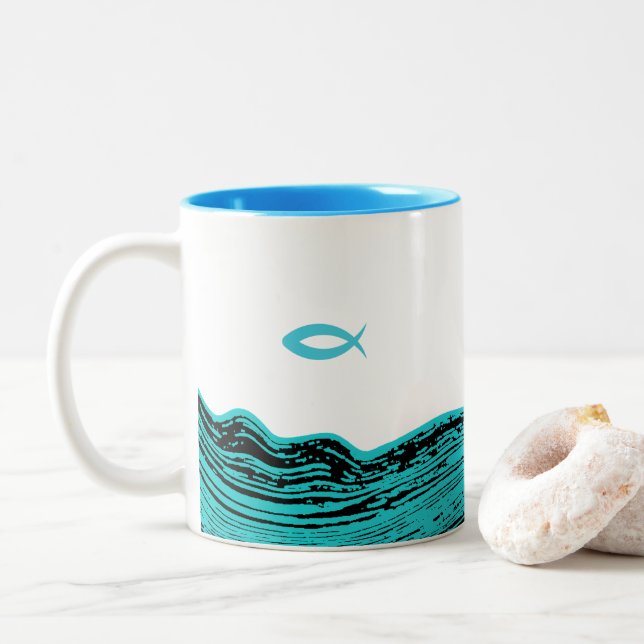 Caneca De Café Em Dois Tons Wavy Watts Jesus Fish (Com Donut)