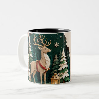 Caneca De Café Em Dois Tons Weihnachtlicher Rentier Wald Rahmen
