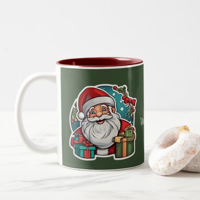 Caneca De Café Em Dois Tons Weihnachtsmann mit Geschenken - (Com Donut)