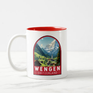 Caneca De Café Em Dois Tons Wengen Suiça Art Vintage