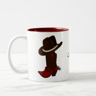 Caneca De Café Em Dois Tons Western Country Brown Hat e Boot Café de Dois Ton