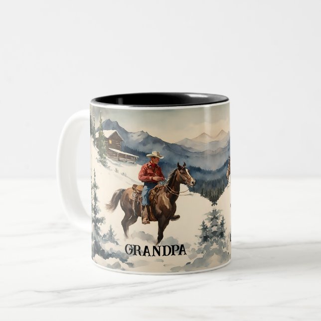Caneca De Café Em Dois Tons Western Cowboy Personalizado (Frente Esquerda)