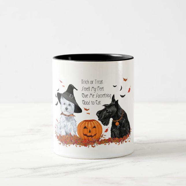 Caneca De Café Em Dois Tons Westie e Scottie no Halloween (Centro)