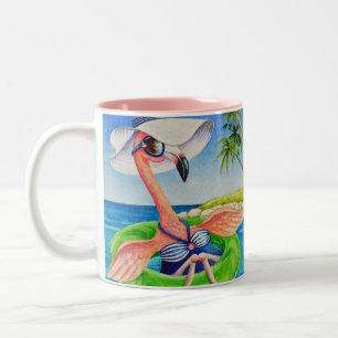 Caneca De Café Em Dois Tons Whimsical Pink Flamingo N.º 3 Arte por Aquarela