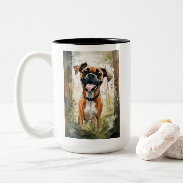 Caneca De Café Em Dois Tons Whimsical Terrier Watercolor (Com Donut)