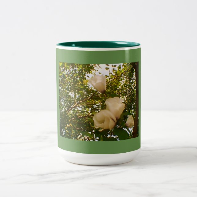 Caneca De Café Em Dois Tons White Rose Blooms (Centro)