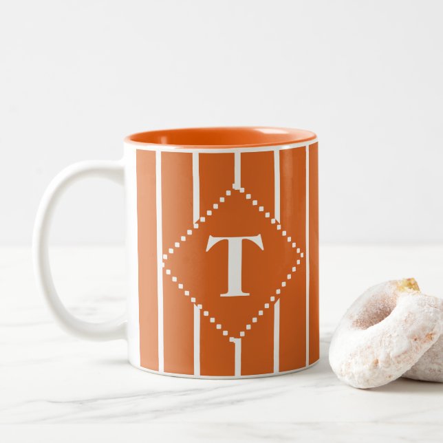 Caneca De Café Em Dois Tons White Stripes Monograma Café Mug-Laranja (Com Donut)