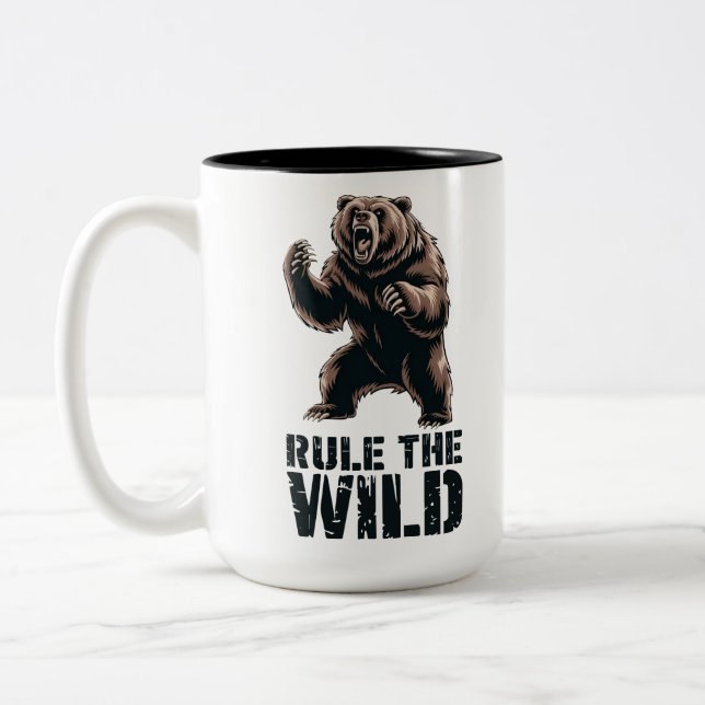 Caneca De Café Em Dois Tons Wild Dominance: Roaring Grizzly Power (Esquerda)