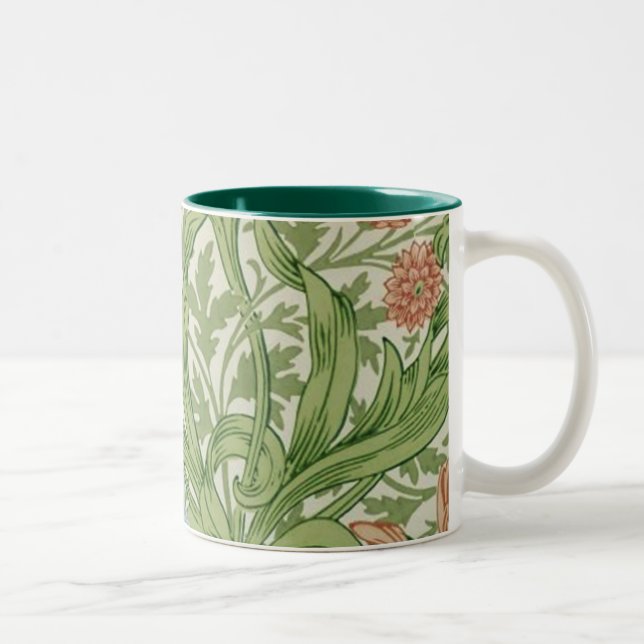 Caneca De Café Em Dois Tons William Morris Iris Flowers Foliage Birds Blue (Direita)