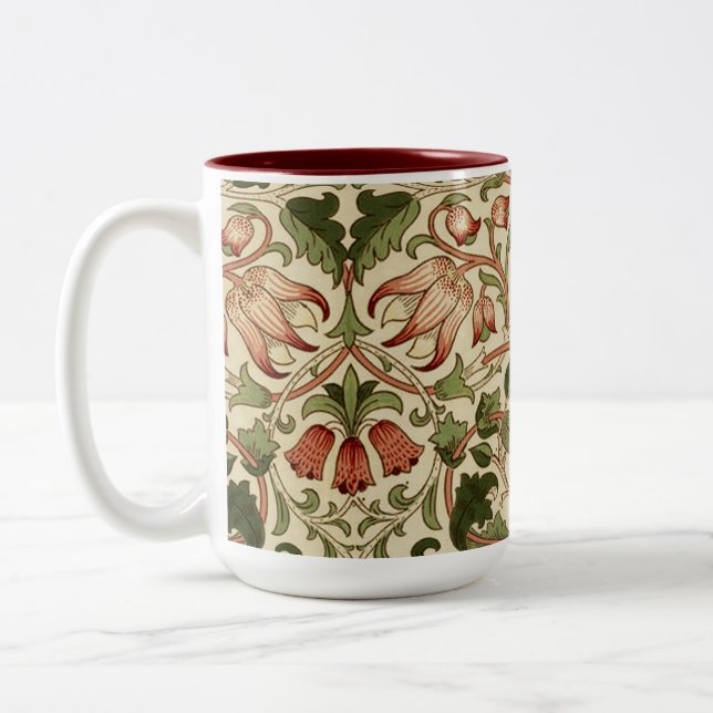 Caneca De Café Em Dois Tons William Morris Lodden Flowers Foliage Verde Rosa (Esquerda)