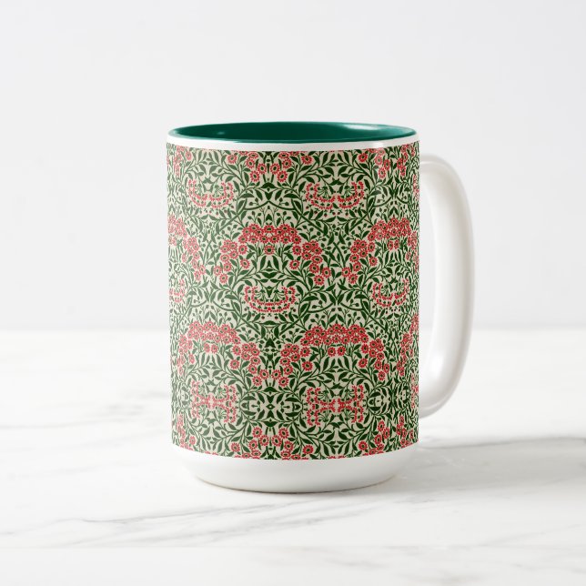 Caneca De Café Em Dois Tons William Morris Michaelmas Daisy Flowers Rosa Verde (Frente Esquerda)