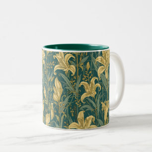 Caneca De Café Em Dois Tons William Morris Ouro Lily Vintage Pré-Raphaelite