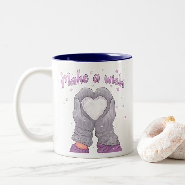 Caneca De Café Em Dois Tons Winter Make A Wish Girly  (Com Donut)