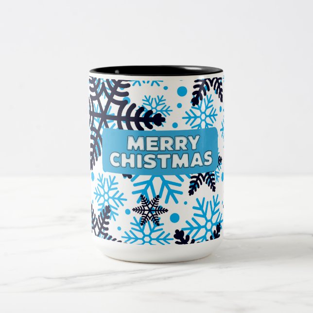 Caneca De Café Em Dois Tons Winter Snowflake Pattern with Merry Christmas (Centro)