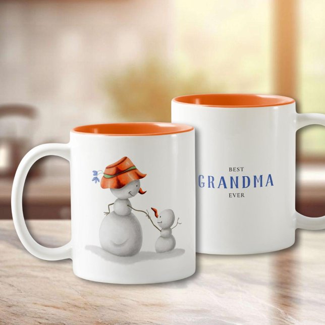 Caneca De Café Em Dois Tons Winter Snowman Best Grandma Ever (Criador carregado)