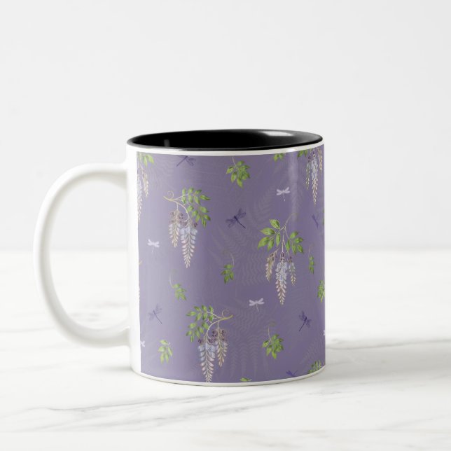Caneca De Café Em Dois Tons Wisteria, Samambaia e Libélulas (Esquerda)