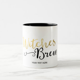 Caneca De Café Em Dois Tons WITCHES BREW Typografia Halloween Festivo