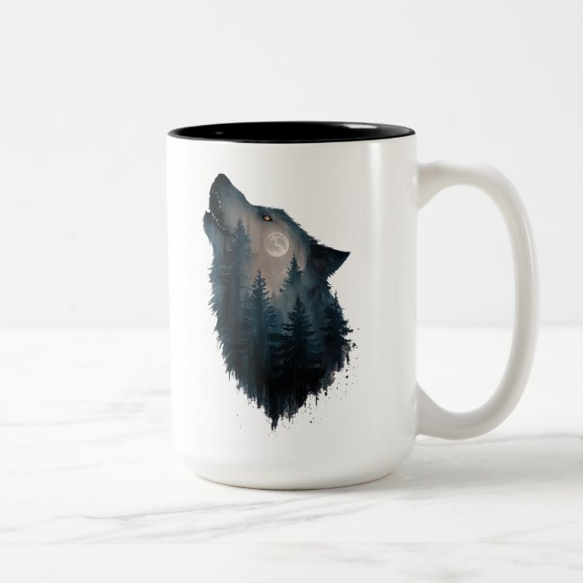 Caneca De Café Em Dois Tons Wolf Howl Forest Moon (Direita)