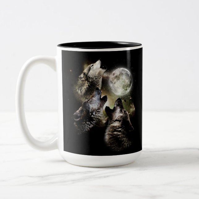 Caneca De Café Em Dois Tons Wolf Pack Howling Full Moon (Esquerda)
