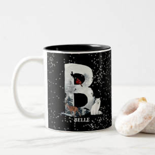 Caneca De Café Em Dois Tons Wonderland Alphabet B Monograma  Lobo de neve