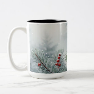 Caneca De Café Em Dois Tons Wonderland Mug Pine e Berries vermelhos 15oz