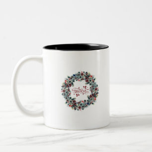 Caneca De Café Em Dois Tons Wreath de Natal BELIEVE Typografia