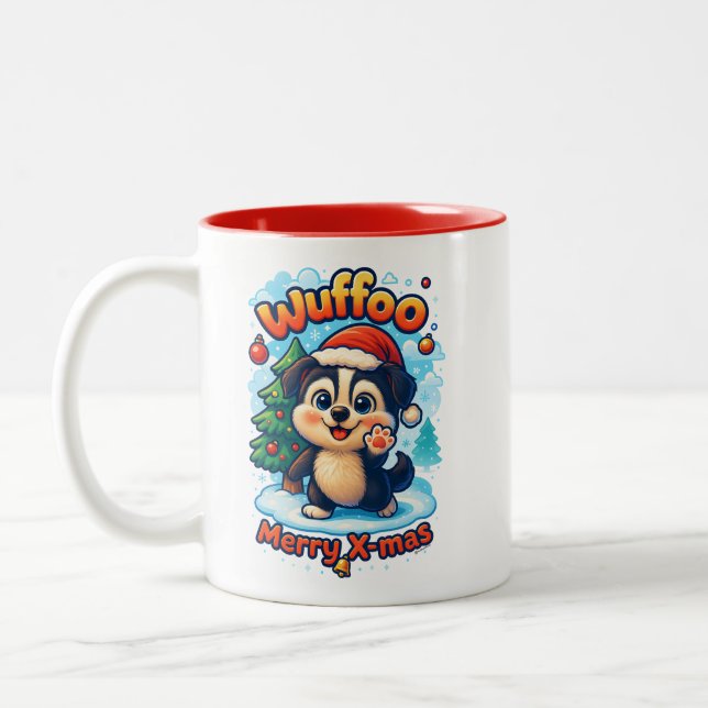 Caneca De Café Em Dois Tons Wuffoo Surffie Feliz Natal Kawaii 3D Feriado (Esquerda)