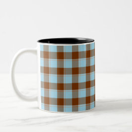 Caneca De Café Em Dois Tons Xadrez Azul Blizzard e Marrom Lívido