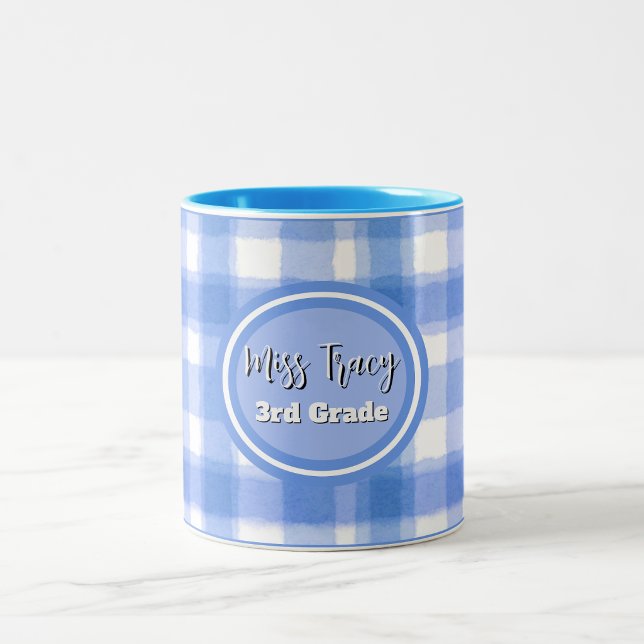 Caneca De Café Em Dois Tons Xadrez Azul Pastel Personalizado  (Criador carregado)