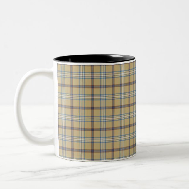 Caneca De Café Em Dois Tons Xadrez Azul Tan e Wedgewood (Esquerda)