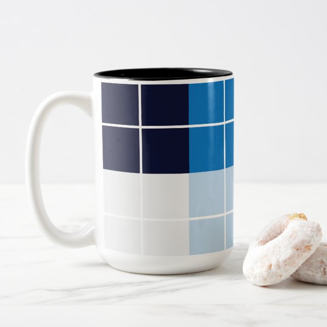 Caneca De Café Em Dois Tons Xadrez Azul Verificada (Com Donut)