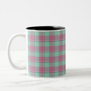 Caneca De Café Em Dois Tons Xadrez Azul Vista e Rosa Turco