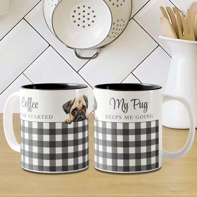 Caneca De Café Em Dois Tons Xadrez Cachorro Cachorro Preto Personalizado Branc (Criador carregado)