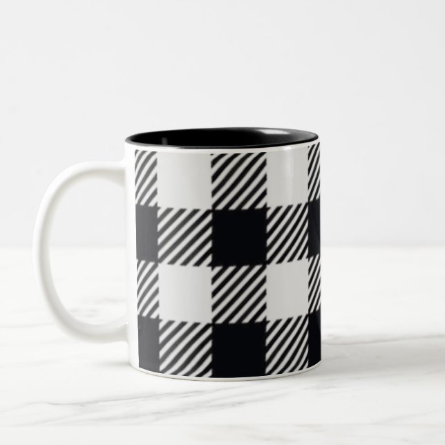 Caneca De Café Em Dois Tons Xadrez cinza | Checkers Mug (Esquerda)