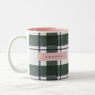 Caneca De Café Em Dois Tons Xadrez Clássico Personalizado Verde Floresta e Azu