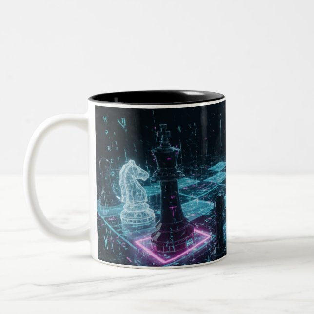 Caneca De Café Em Dois Tons Xadrez Cyberpunk, Jogo de Tabuleiro Digital Neon S (Esquerda)