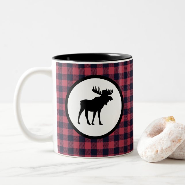 Caneca De Café Em Dois Tons Xadrez de alce (Com Donut)