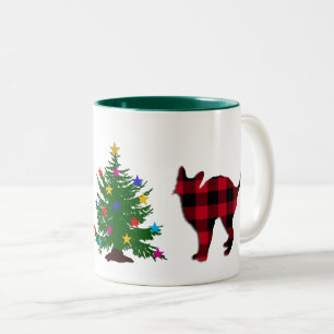 Caneca De Café Em Dois Tons Xadrez de Natal Red & Black Buffalo, árvore