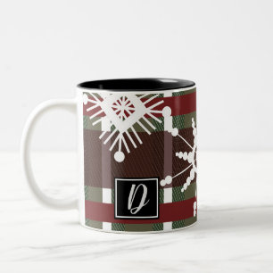 Caneca De Café Em Dois Tons Xadrez de Suéter de Vinho Floco de Neve Inicial N